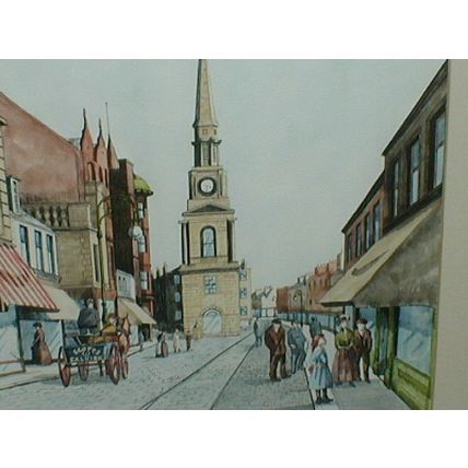 FRAMED DOUBLE MOUNTED PRINT, HIGH STREET FALKIRK 1915, Catherine Neville, Rare.