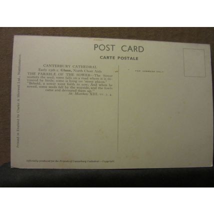THE SOWER, STAIN GLASSED WINDOW, CANTERBURY CATHEDRAL unused vintage postcard =