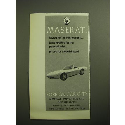 1970 Foreign Car City Maserati Ad - Maserati styled for the cognoscenti