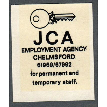c1950s JCA Employment Agency Chelmsford waterslip transfer label