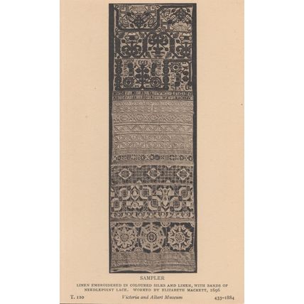 Medieval 1696 Embroidered Linen Coloured Antique Silk Postcard