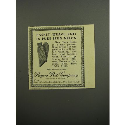 1952 Rogers Peet Slack Socks Ad - Basket-Weave knit in pure spun nylon