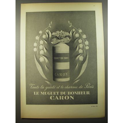 1954 Caron Le Muguet du Bonheur Perfume Ad - Toute la gaiete et le charme