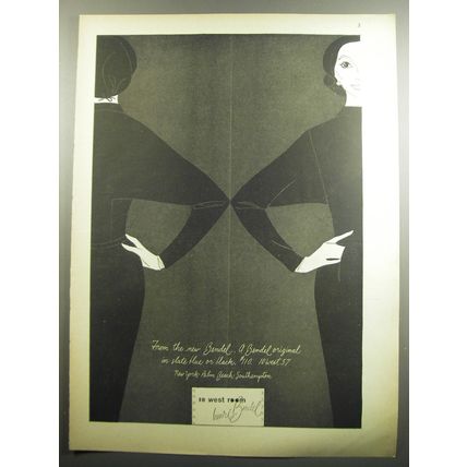 1957 Henri Bendel Fashion Ad - A Bendel original in slate blue or black