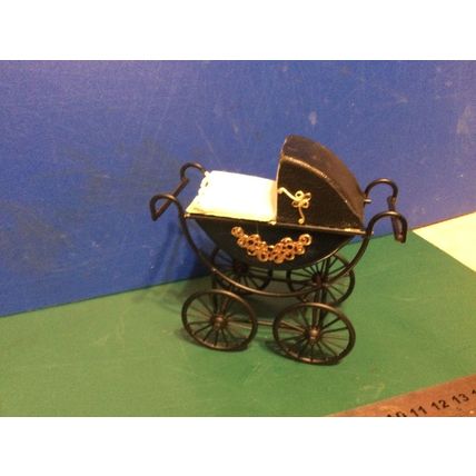 Dark Navy Blue Dressed Pram 1:12th Dolls House Miniature