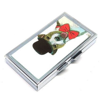 Jack Russell Wearing a Black Hat Pill Box Square 1 CM - Gift Storage