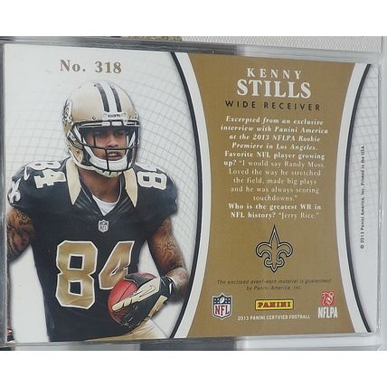 2013 Certified KENNY STILLS (Saints) Freshman Fabrics Jumbo Patch #318 93/149