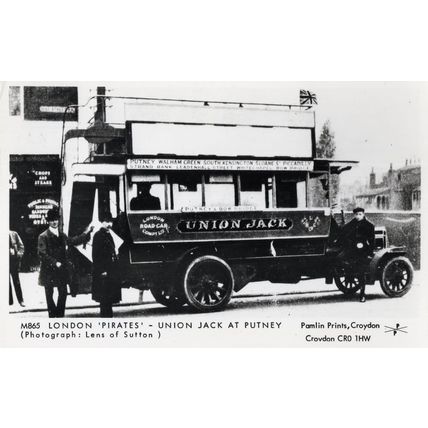 London Pirates Union Jack Bus Tram at Putney London Postcard