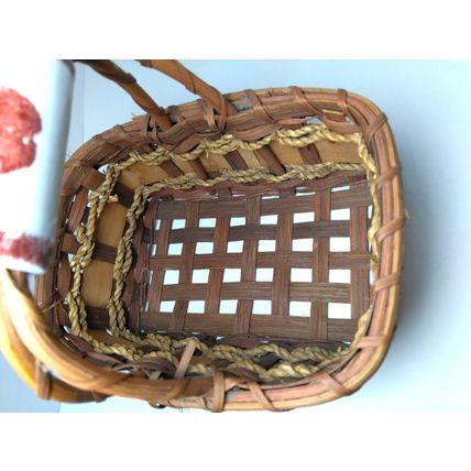 Small Apple Basket w/ Porcelain Handle - Rope Weave - Farmhouse Decor Beautiful