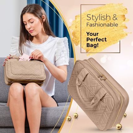 BOACAY Hanging Travel Toiletry Bag Large for Make up, Toiletries Camel Brown.
