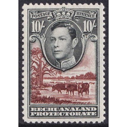 Bechuanaland KGVI 1938-52 10s Black Red-Brown Cattle SG128 Mint MH
