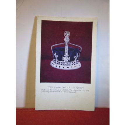 1937 QUEEN'S CORONATION CROWN , CROWN JEWELS unused vintage postcard =