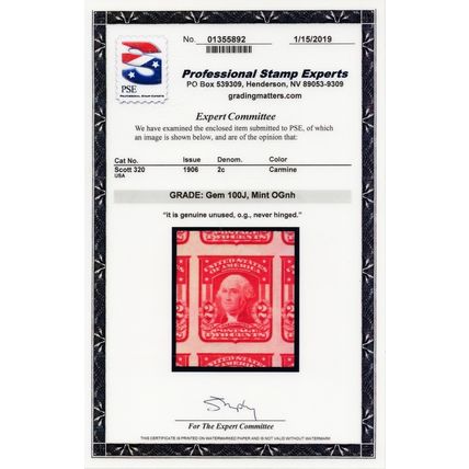320, Mint Superb NH 2¢ - With Graded 100J JUMBO PSE Certificate - Stuart Katz