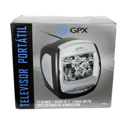 GPX TVP5 Portable Tv 5” Black White AM-FM Radio 3 Way Power