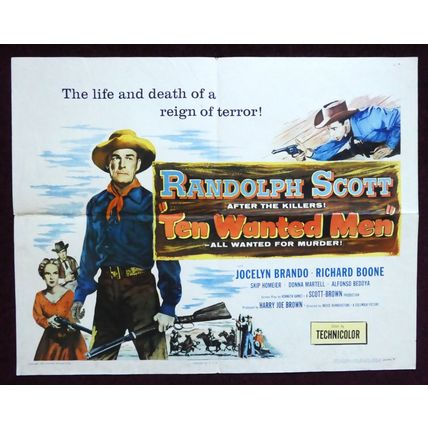TEN WANTED MEN (1954) Vintage U.S. Half Sheet ***Randolph Scott***