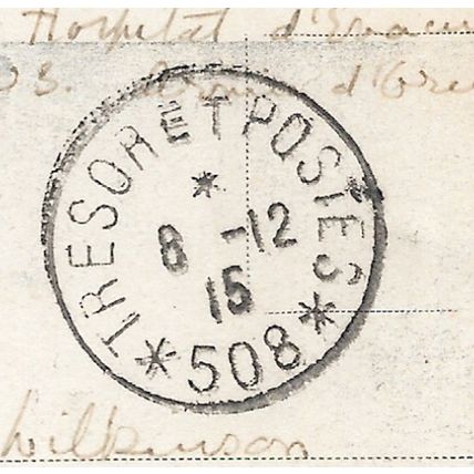 Postcard WW1 Salonika 1915 French military post Serbia ? Tresor et Post 508