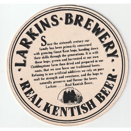 BEER MAT - LARKINS BREWERY - REAL KENTISH BEER - (Cat 001) - (1987)