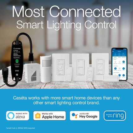 Lutron Caseta Original Smart Dimmer Switch (Lutron Smart Hub Required), for LED
