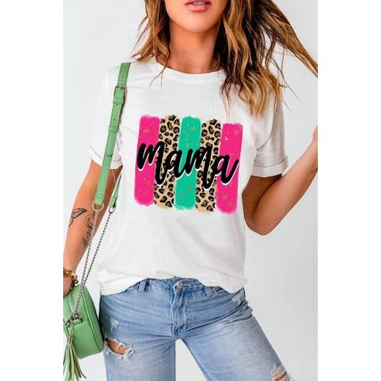 White mama Leopard Brush Stroke Graphic Print T Shirt