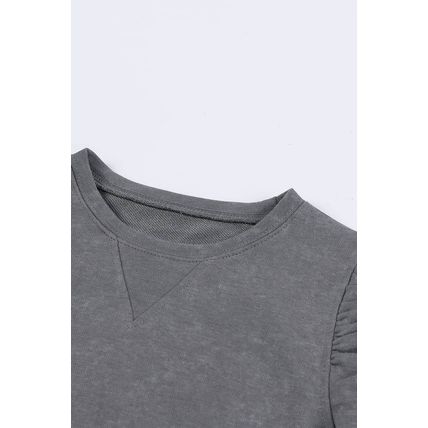 Gray Vintage Washed Puff Sleeve Sweatshirt