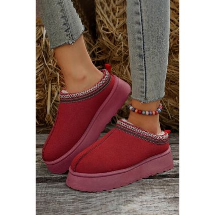 Fiery Red Suede Contrast Print Plush Lined Snow Boots