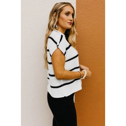 White Striped Batwing Sleeve Sweater Tee