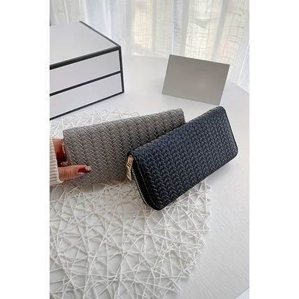 Medium Grey Woven Textured Zip Around Long Wallet