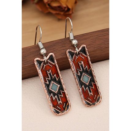 Burgundy Western Aztec Pattern Alloy Dangle Earrings