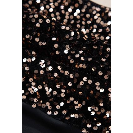 Black Deep V Back Sequin Puff Sleeve Bodysuit