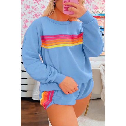 Beau Blue Striped Accent Pullover and Shorts Two Piece Casual Set