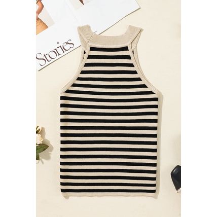 Black Stripe Crew Neck Slim Fit Sweater Vest