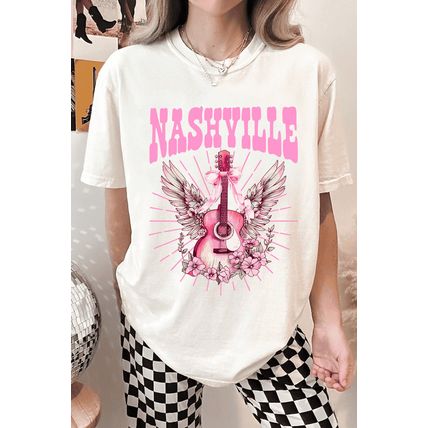 White NASHVILLE Guitar Graphic Music Festival T Shirt