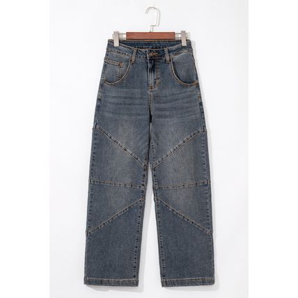 Sail Blue Exposed Stitching Loose Straight High Waist Jeans
