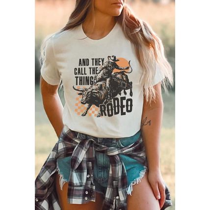 White AND THEY CALL THE THING RODEO Graphic Crewneck Tee