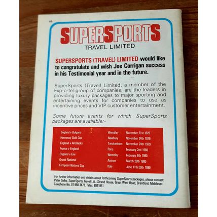 Joe Corrigan. Vintage 1970's Testimonial Brochure.