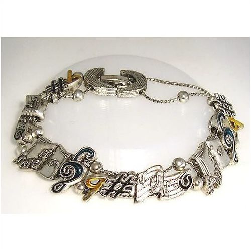 Bracelet #050 silver metal musical charms 7 inch unisex costume fashion jewelry