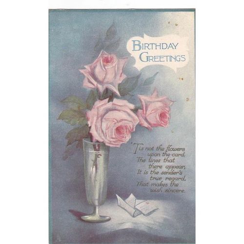 Three Pink Roses Birthday Greetings Postcard (GR1364)