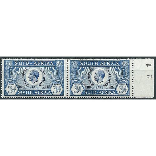 South Africa 1935 SG67 3d Blue Silver Jubilee PAIR Mounted Mint ... .
