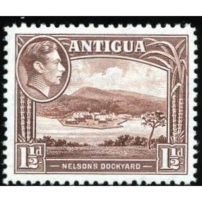 Antigua KGVI 1938 1½d Chocolate Brown Dockyard Mounted Mint MM SG 100 Sc86 stamp