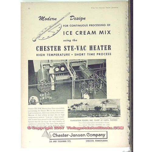 CHESTER-JENSEN COMPANY 1951 STE-VAC heater ice cream mix vintage ad
