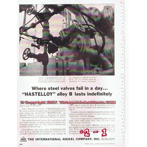 INTERNATIONAL NICKEL COMPANY 1955 Hastelloy alloy B lasts vintage ad