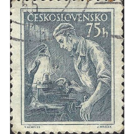 CZECHOSLOVAKIA, Lathe Operator, blue 1954, 75h, #2