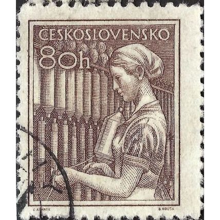 CZECHOSLOVAKIA, Textile Worker, brown 1954, 80h, #2
