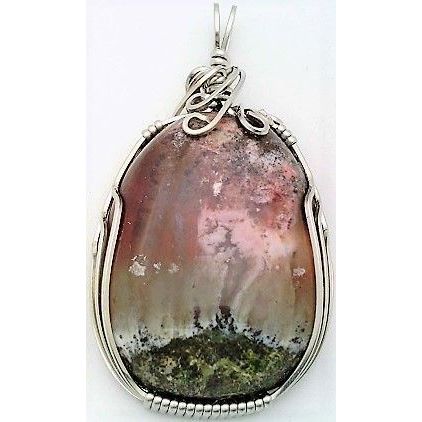 Red Plume Agate Stainless Wire Wrap Gemstone Pendant 48