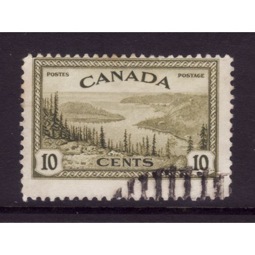 CANADA 1946 PEACE 10c OLIVE GREEN GRT BEAR LAKE SG 402 FINE USED#2
