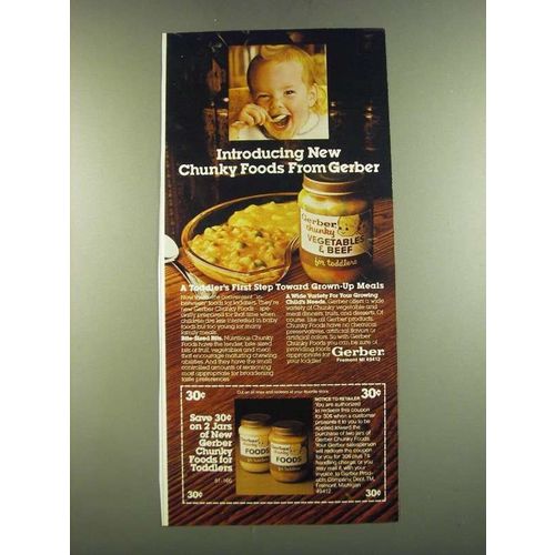 1983 Gerber Chunky Vegetable & Beef for Toddlers Ad