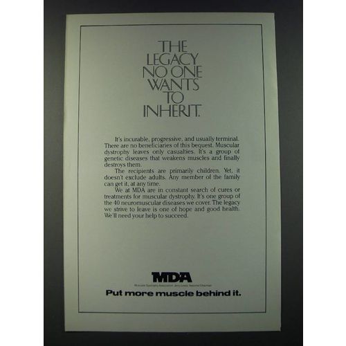 1986 MDA Muscular Dystrophy Association Ad - The legacy no one wants to inherit