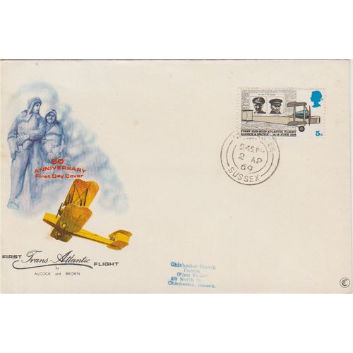 GB 1969 Notable Anniversaries 1st Transatlantic flight FDC Chichester pm