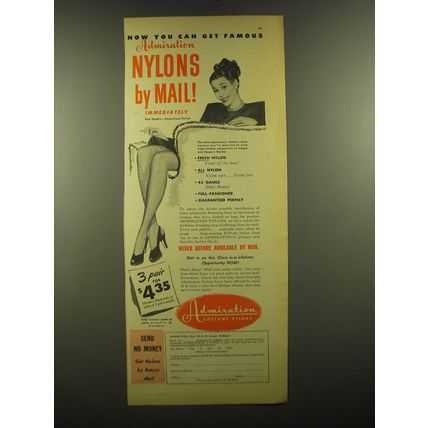 1947 Admiration Costume Nylons Ad - Now you can get famous Admiration Nylons