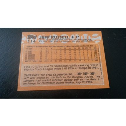 1988 Topps Card # 114 Jeff Russell Excellent (5) Texas Rangers
